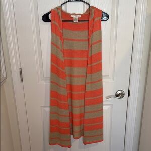 Say What? Coral and Beige Knit long cardigan vest with hood size small
